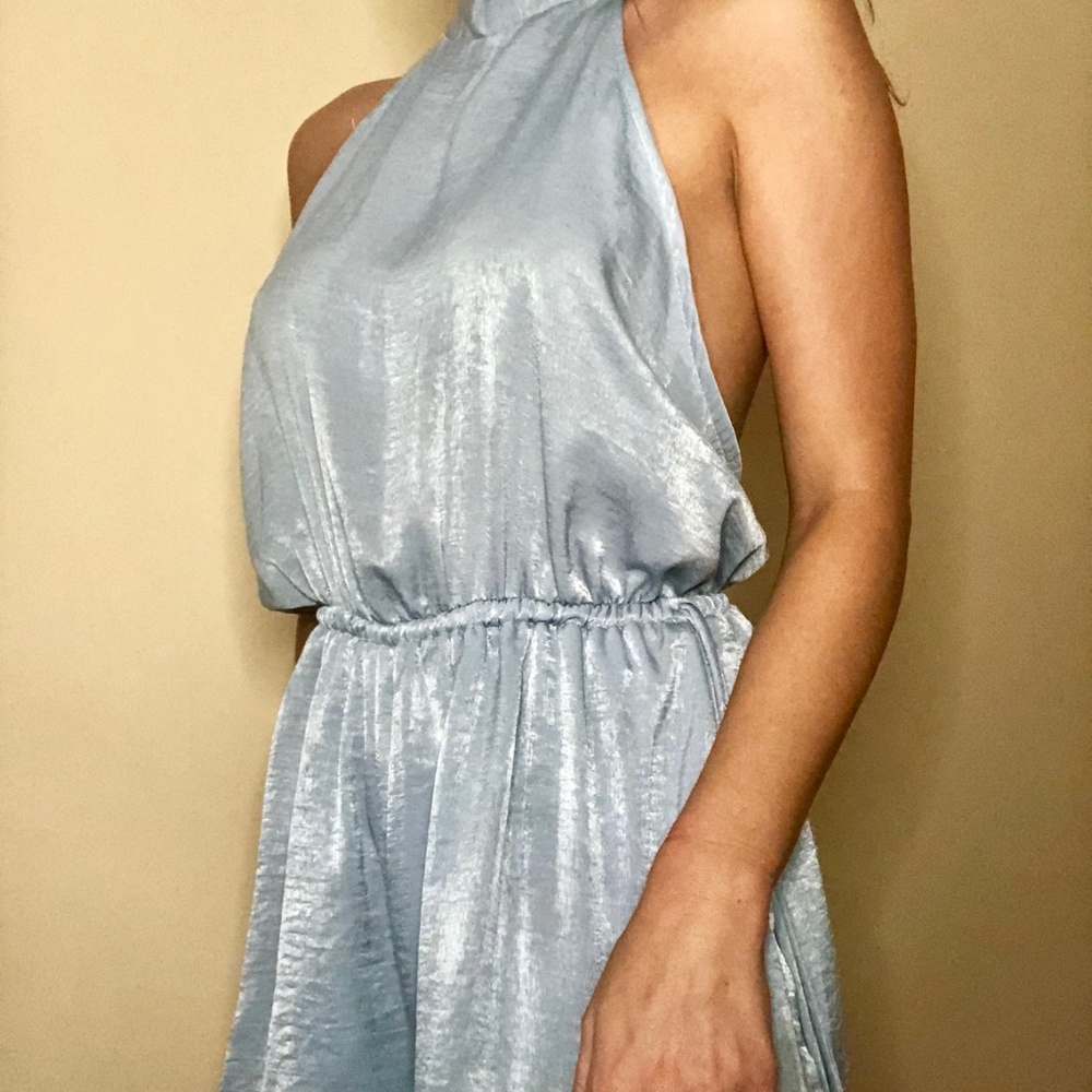 Light Blue Backless Silky Romper